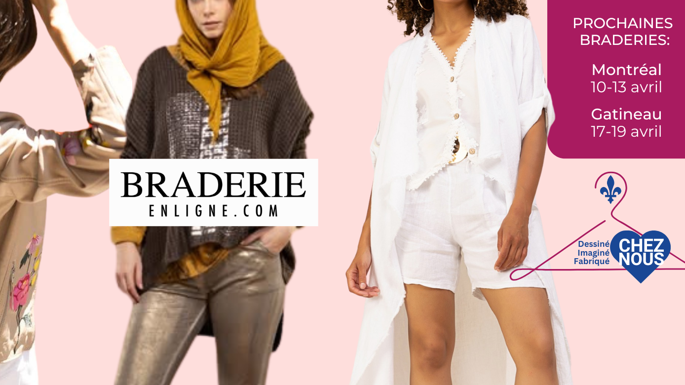 Collage of fashion models. Dates for events in Montréal and Gatineau listed on the right.